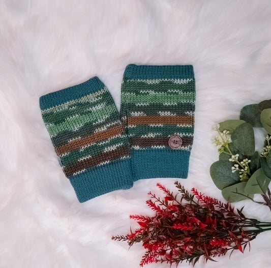 Camo Hand Warmers – Handmade Wool & Merino Fingerless Gloves for Outdoor Wear