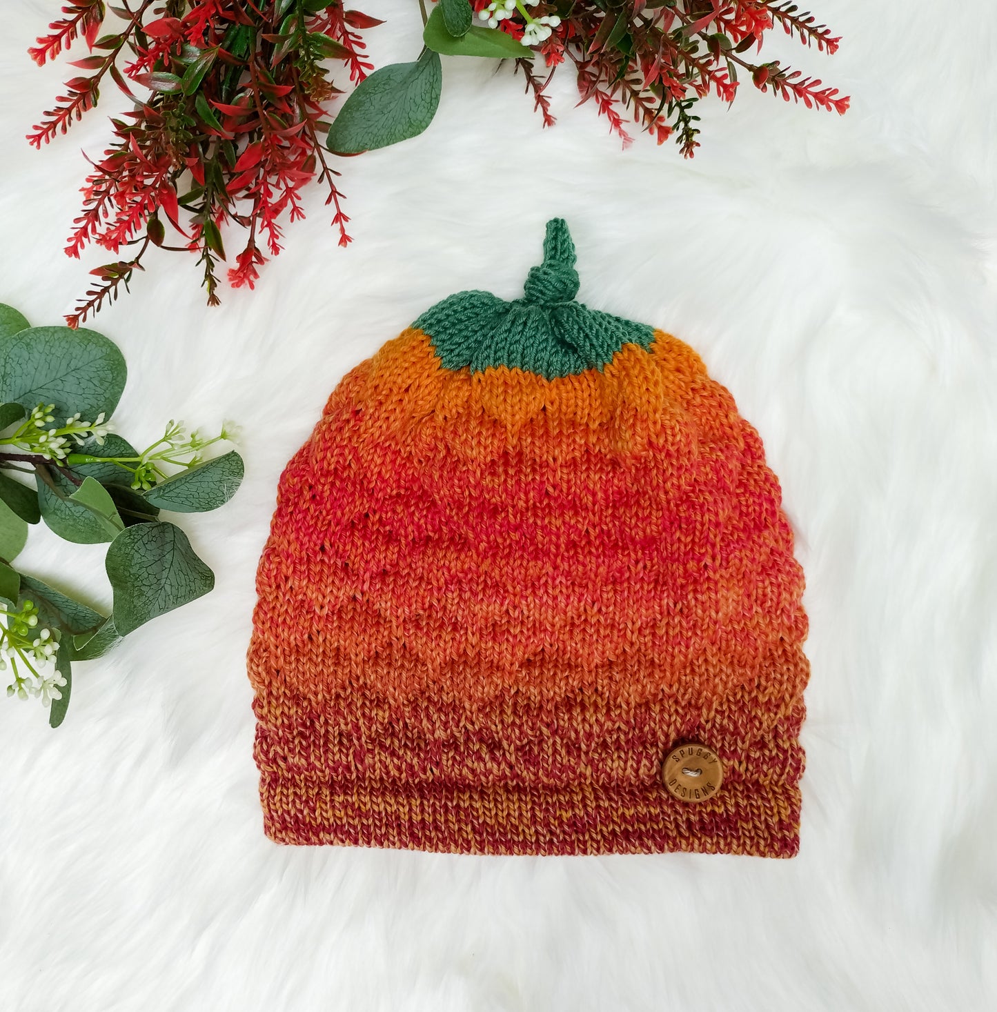Merino Wool Pumpkin Hat – Handmade Autumn Beanie in Two Colours (Adult Size)