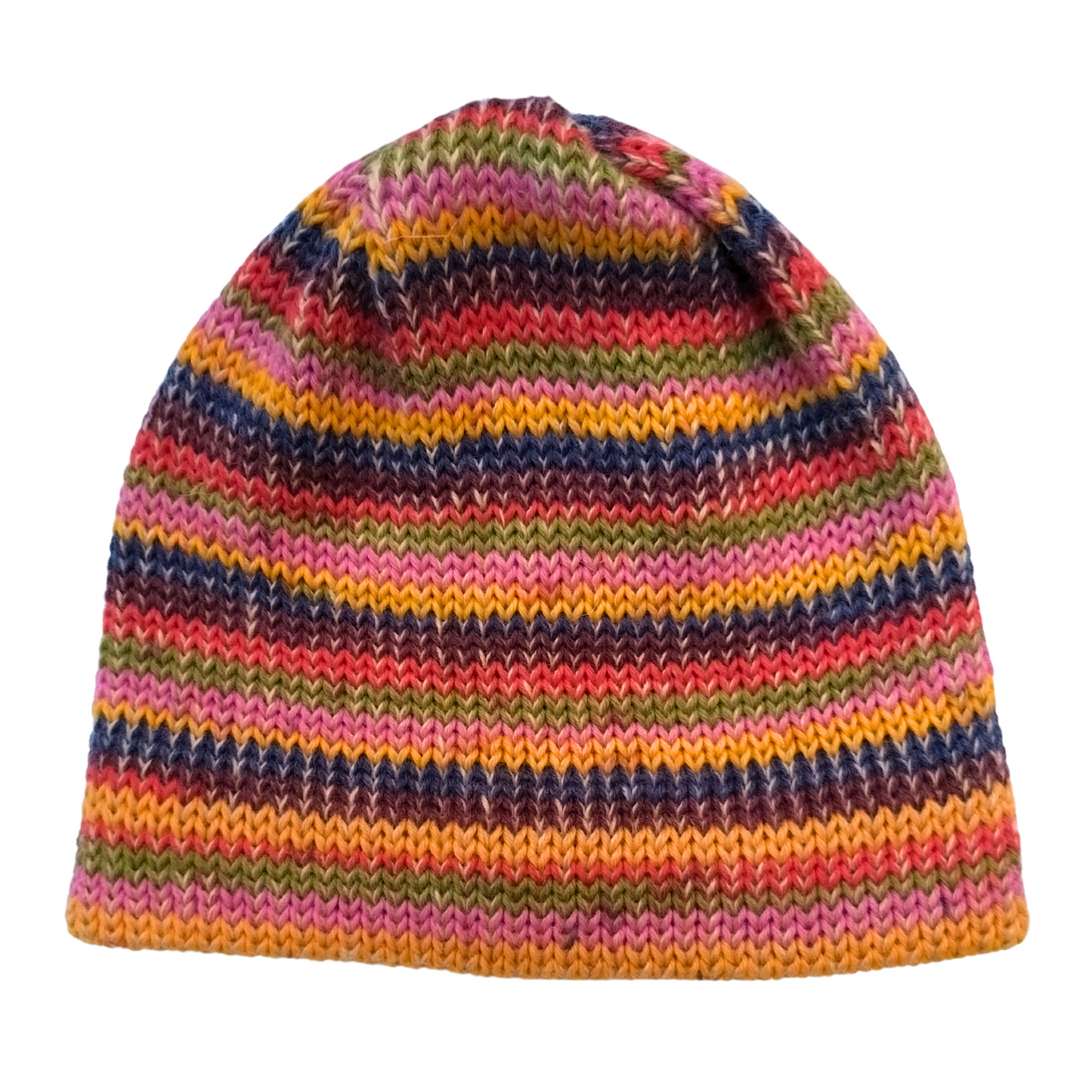 Autumn Rainbow Striped Beanie Hat – Handmade Merino & Wool Blend