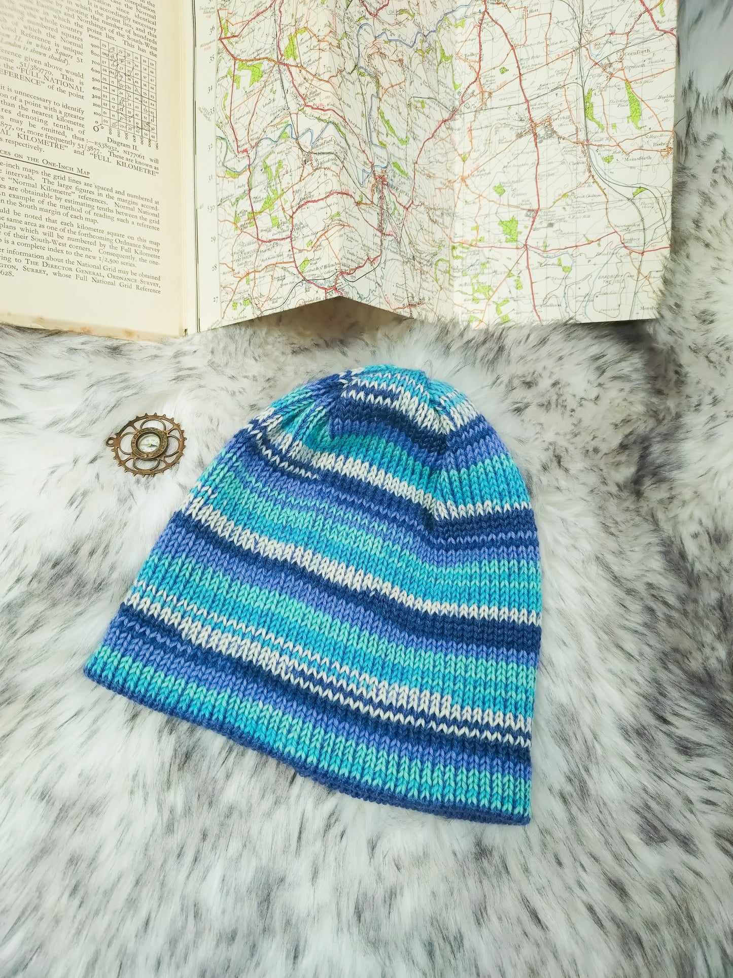 Winter Ice Striped Beanie Hat – Handmade, Cosy & Colourful