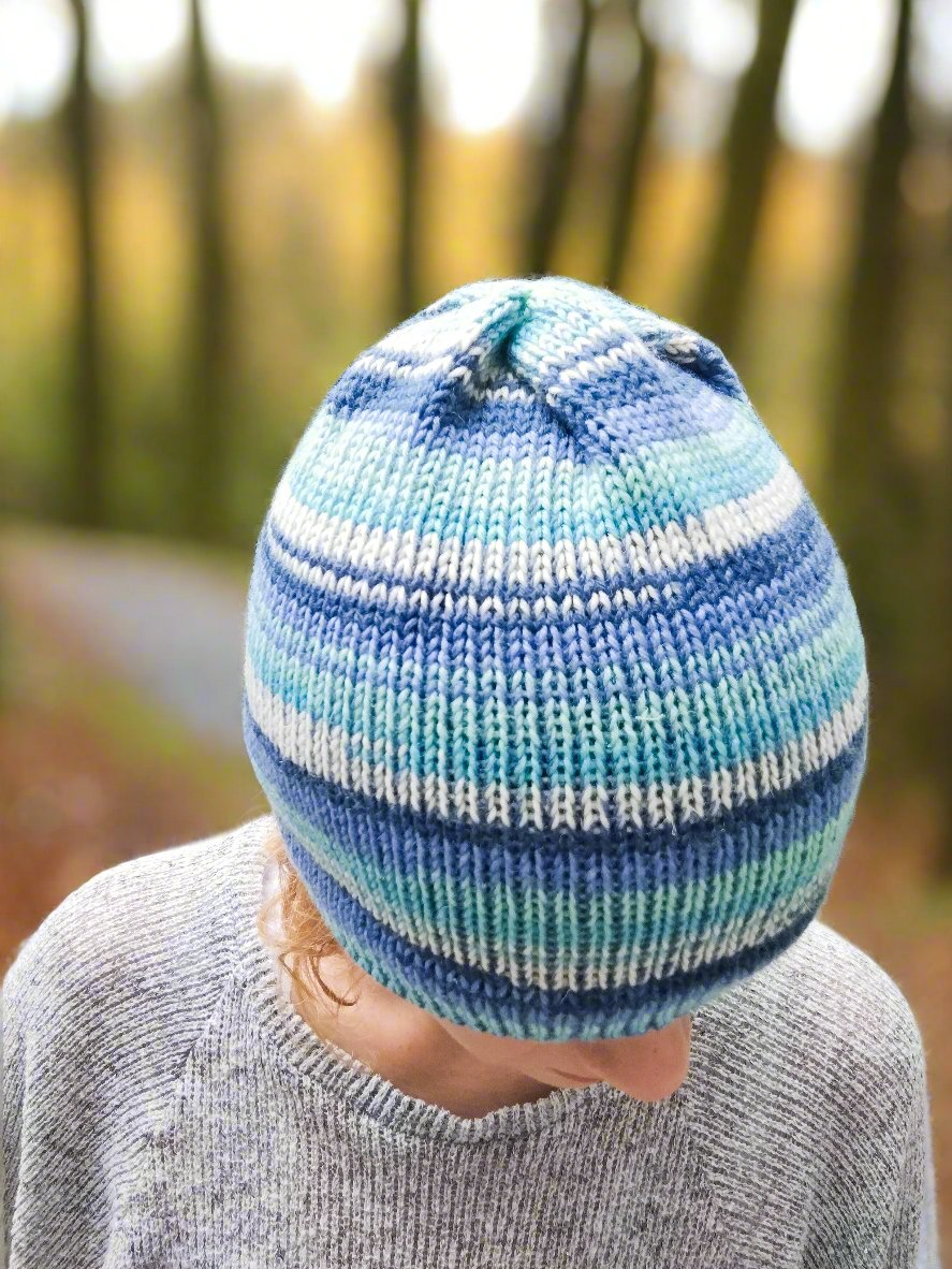 Winter Ice Striped Beanie Hat – Handmade, Cosy & Colourful