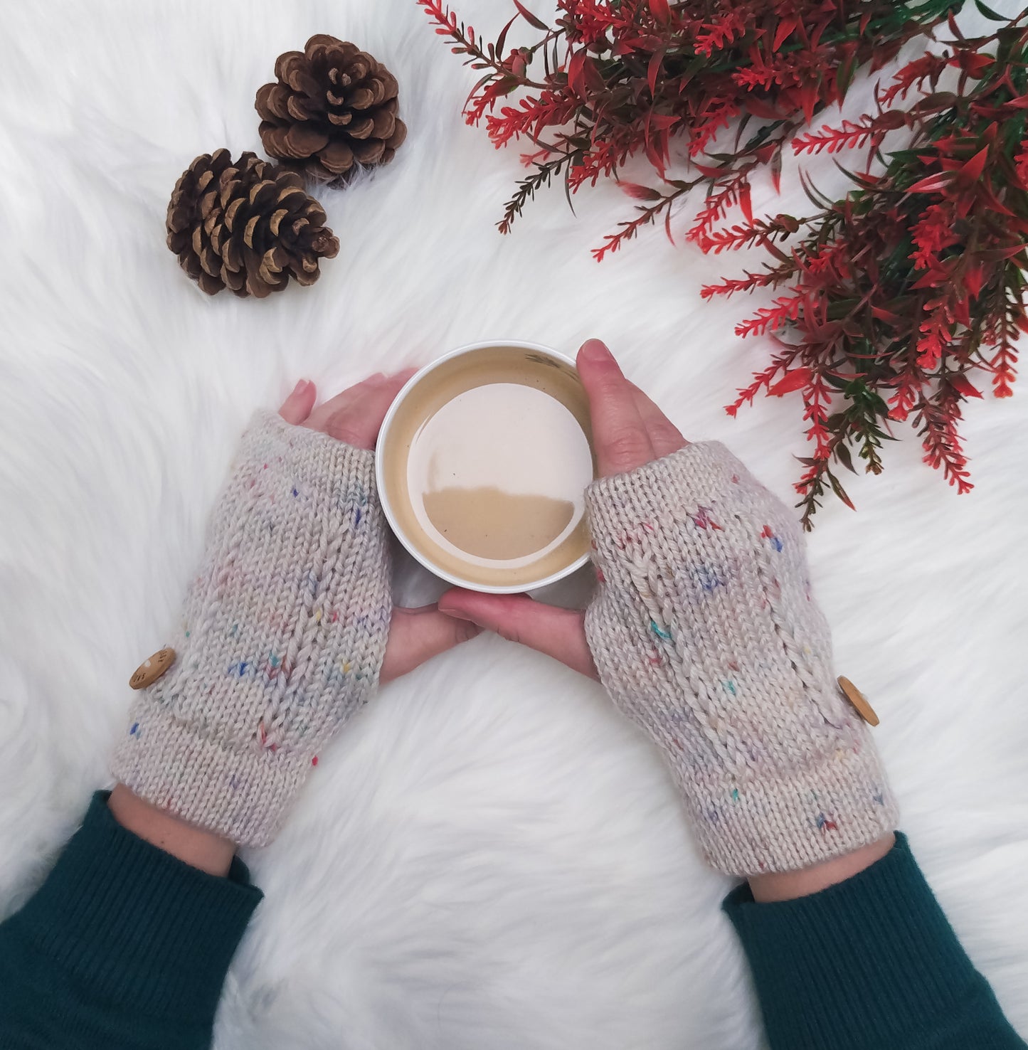 Braid Cable Fingerless Gloves – Sprinkles | 100% Merino Wool Hand Warmers
