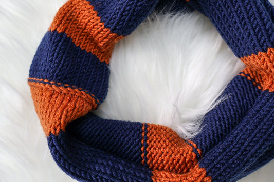 SALE: Seconds Sale Bold Stripe Merino Snood - Navy & Copper