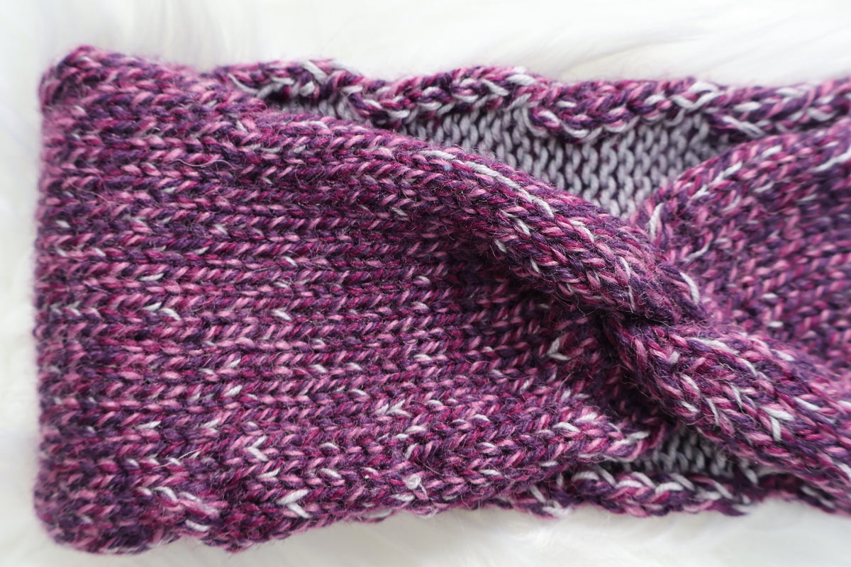 Purple twist Merino Wool Headband wide band detail, Handmade Ear Warmers by Spuggy Designs