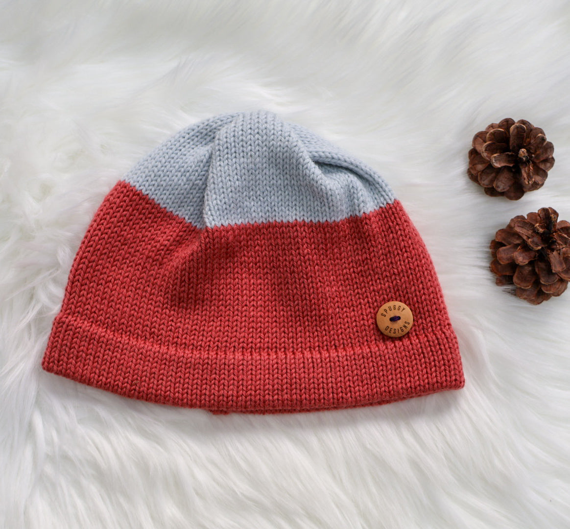 SALE: Merino Duo Beanie - Coral & Grey
