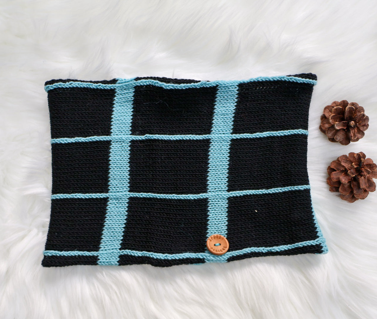 SALE: 'Large Checkered' snood scarf - Black & Turquoise