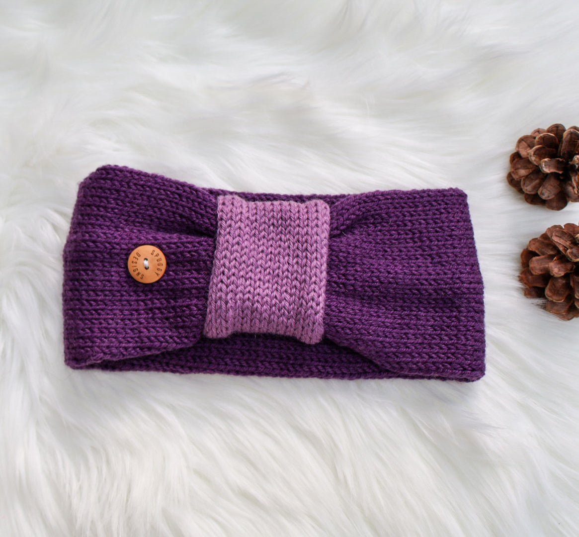 Wide purple Merino Wool Headband with lilac centre band, Handmade Ear Warmers by Spuggy Designs