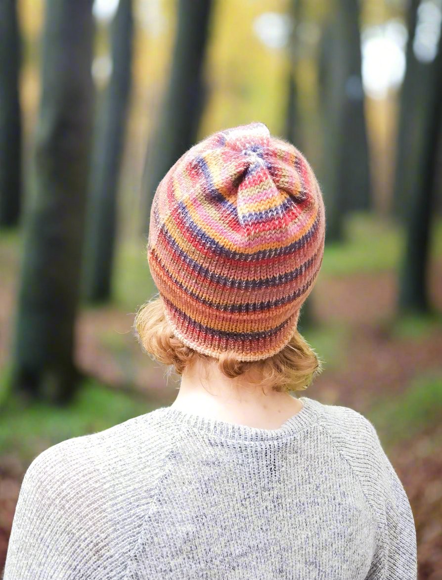Autumn Rainbow Striped Beanie Hat – Handmade Merino & Wool Blend