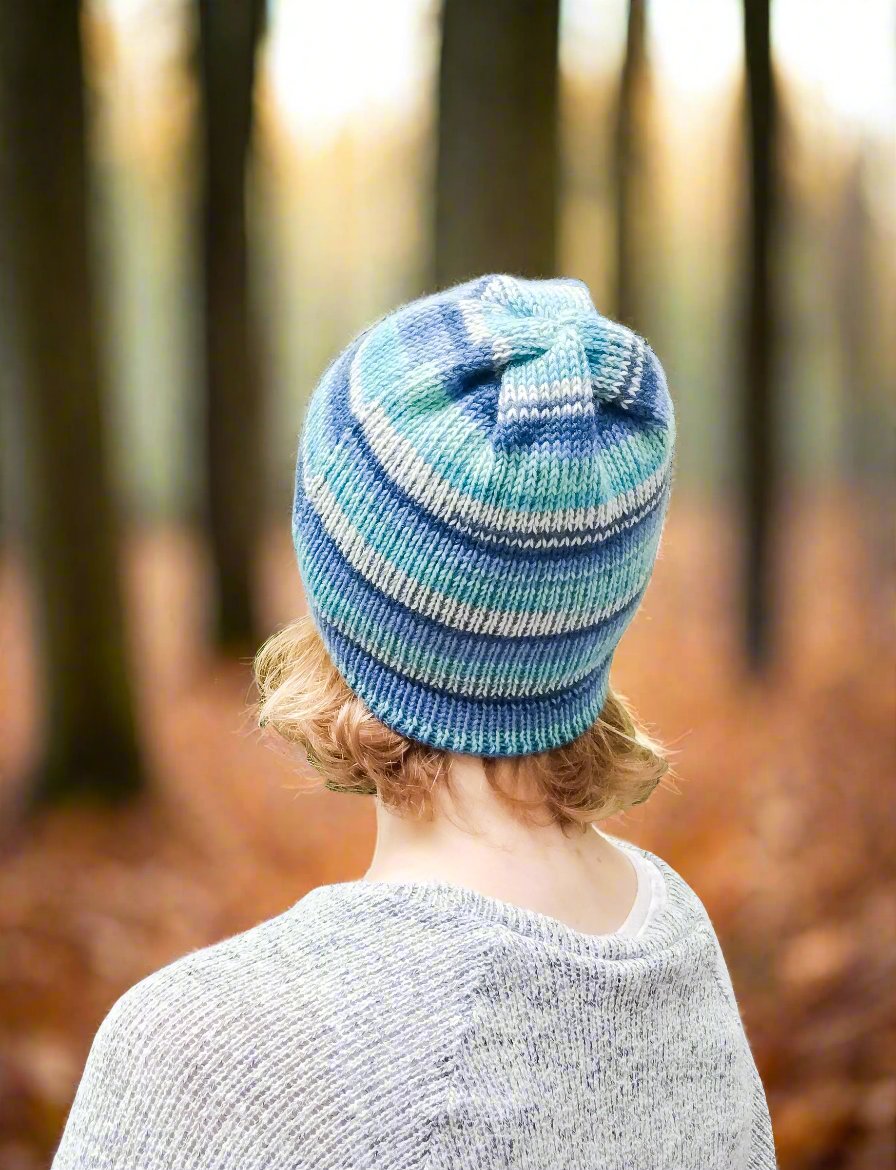 Winter Ice Striped Beanie Hat – Handmade, Cosy & Colourful