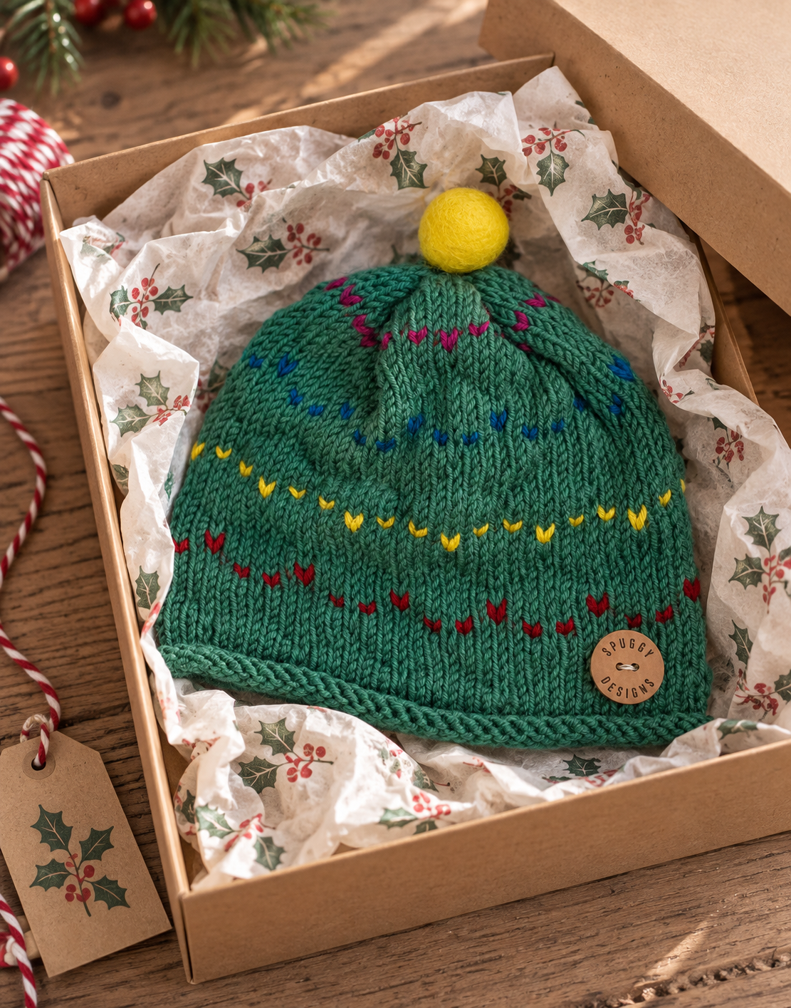 Merino “Christmas Tree” Beanie – Sustainable Handmade Knitwear