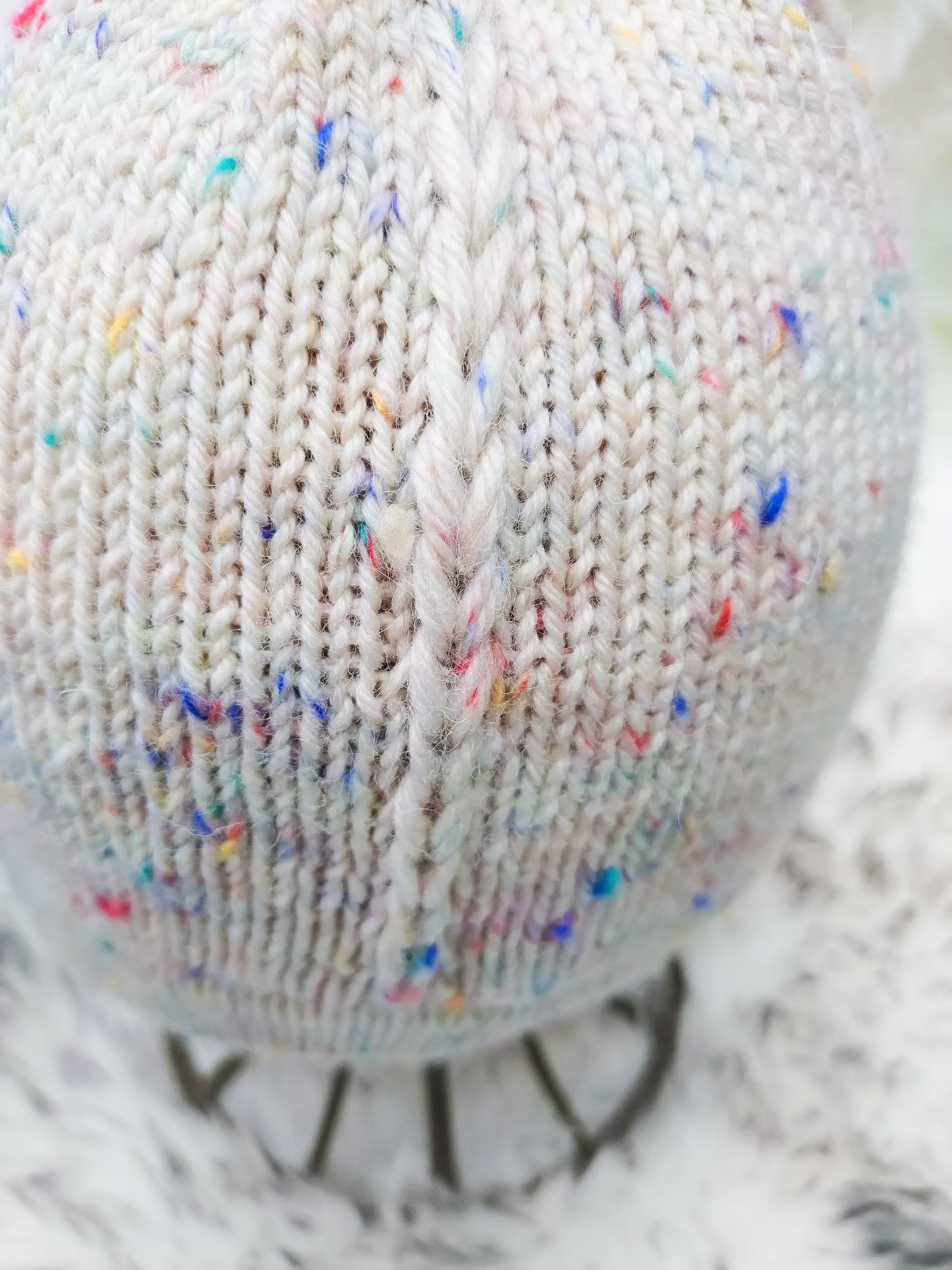 Cream & Sprinkles Merino Wool Beanie – Handmade Double-Layered Winter Hat