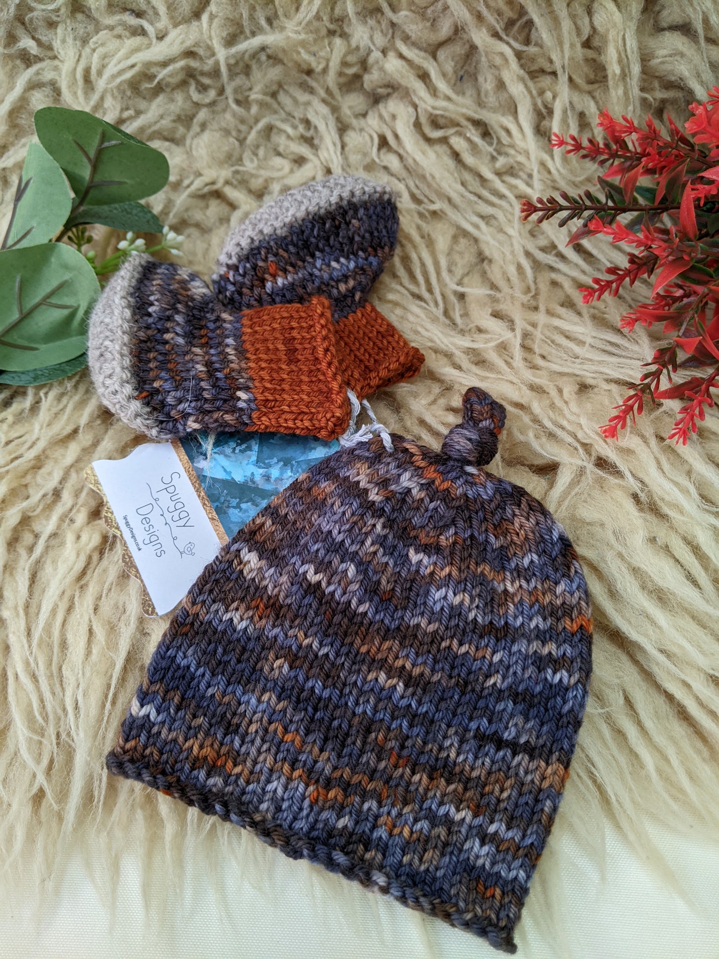 Baby Knitted Newborn Hat & Booties set - multiple colours & styles (check listing)