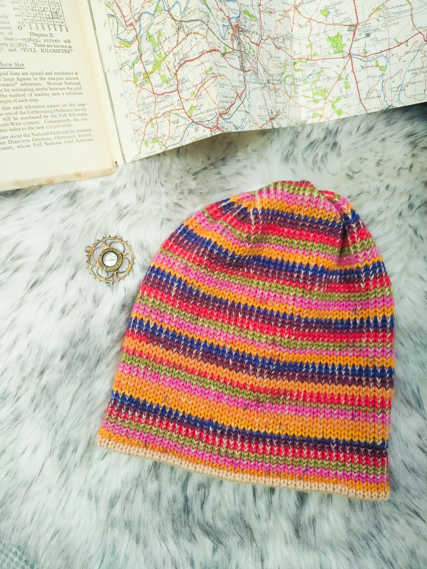 Autumn Rainbow Striped Beanie Hat – Handmade Merino & Wool Blend