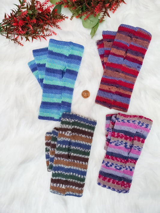 Colourful Wrist Warmers – Wool Blend, One Size, Handmade in the UK