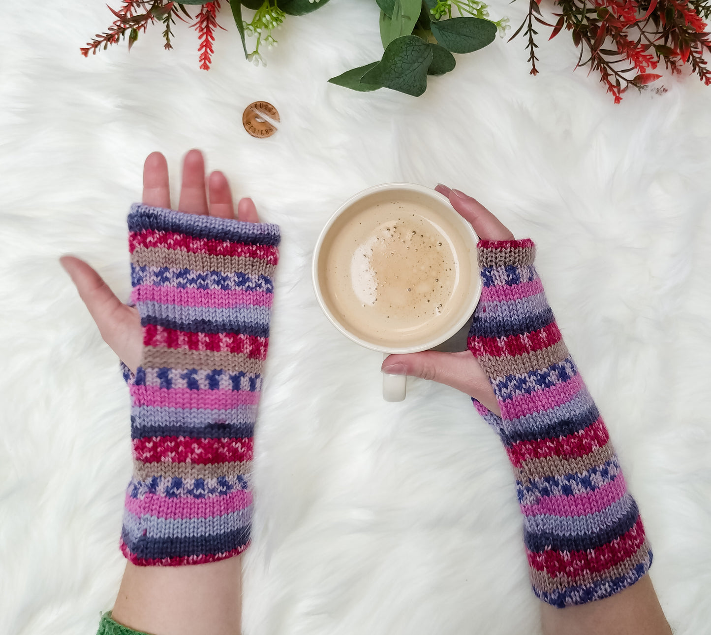 Colourful Wrist Warmers – Wool Blend, One Size, Handmade in the UK