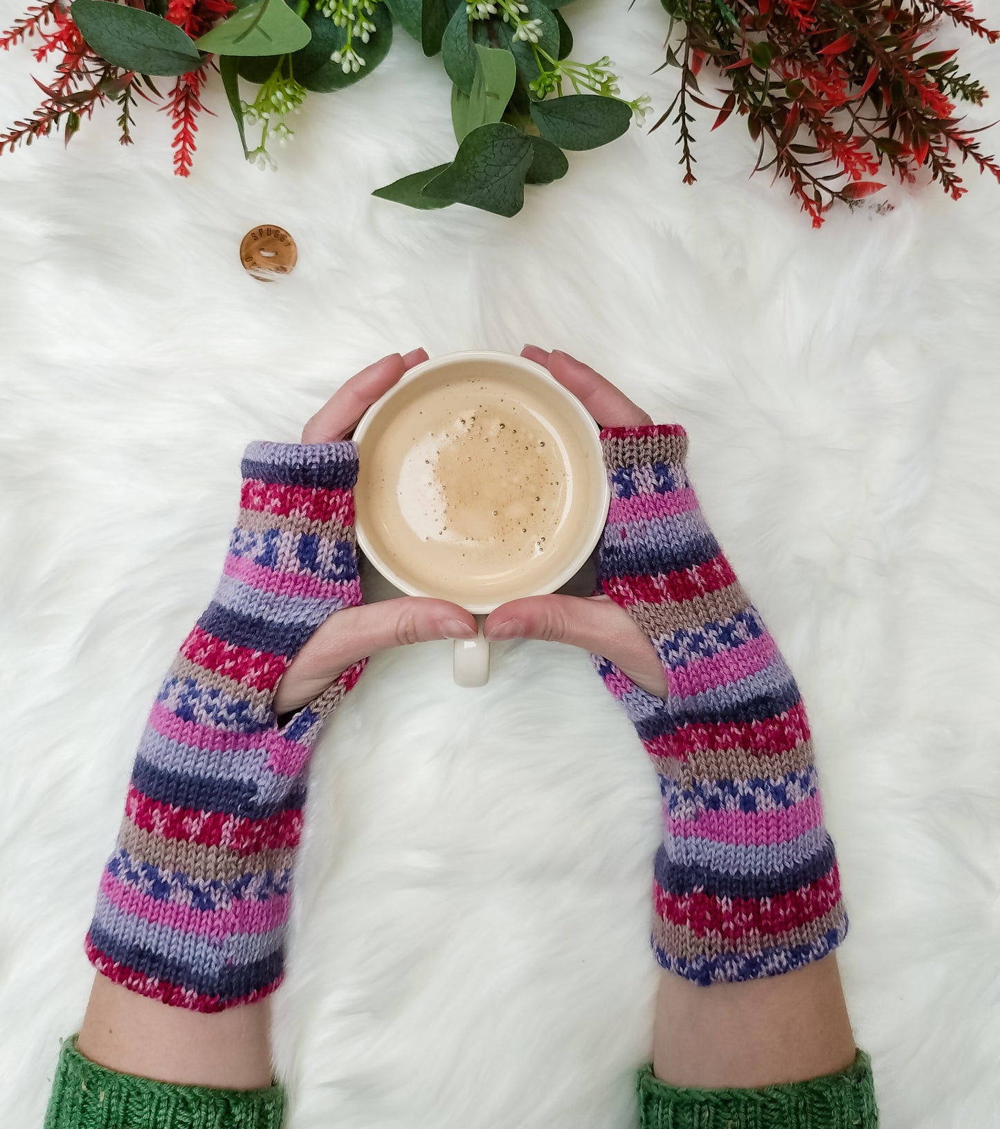 Colourful Wrist Warmers – Wool Blend, One Size, Handmade in the UK