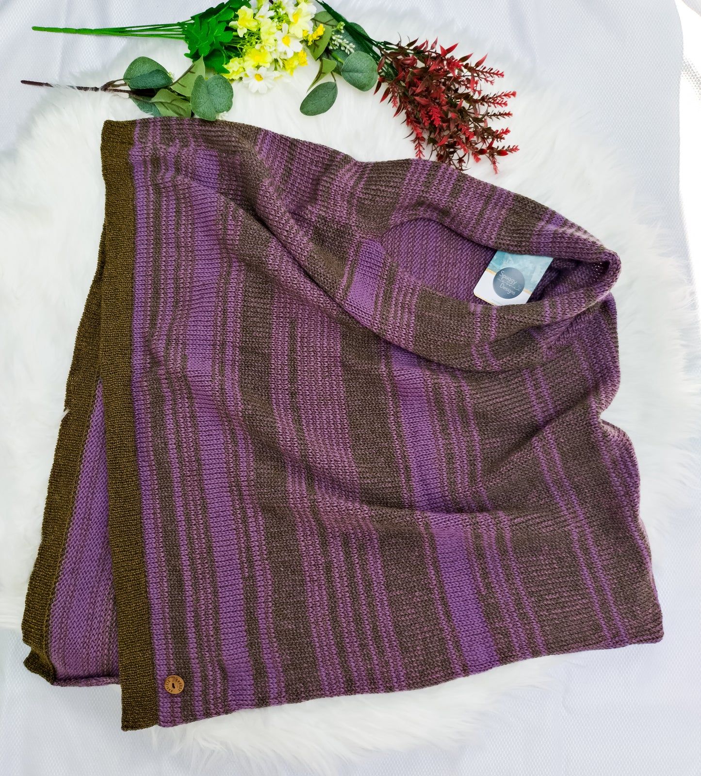 British & Merino Wool Striped Poncho – One-of-a-Kind, Handmade