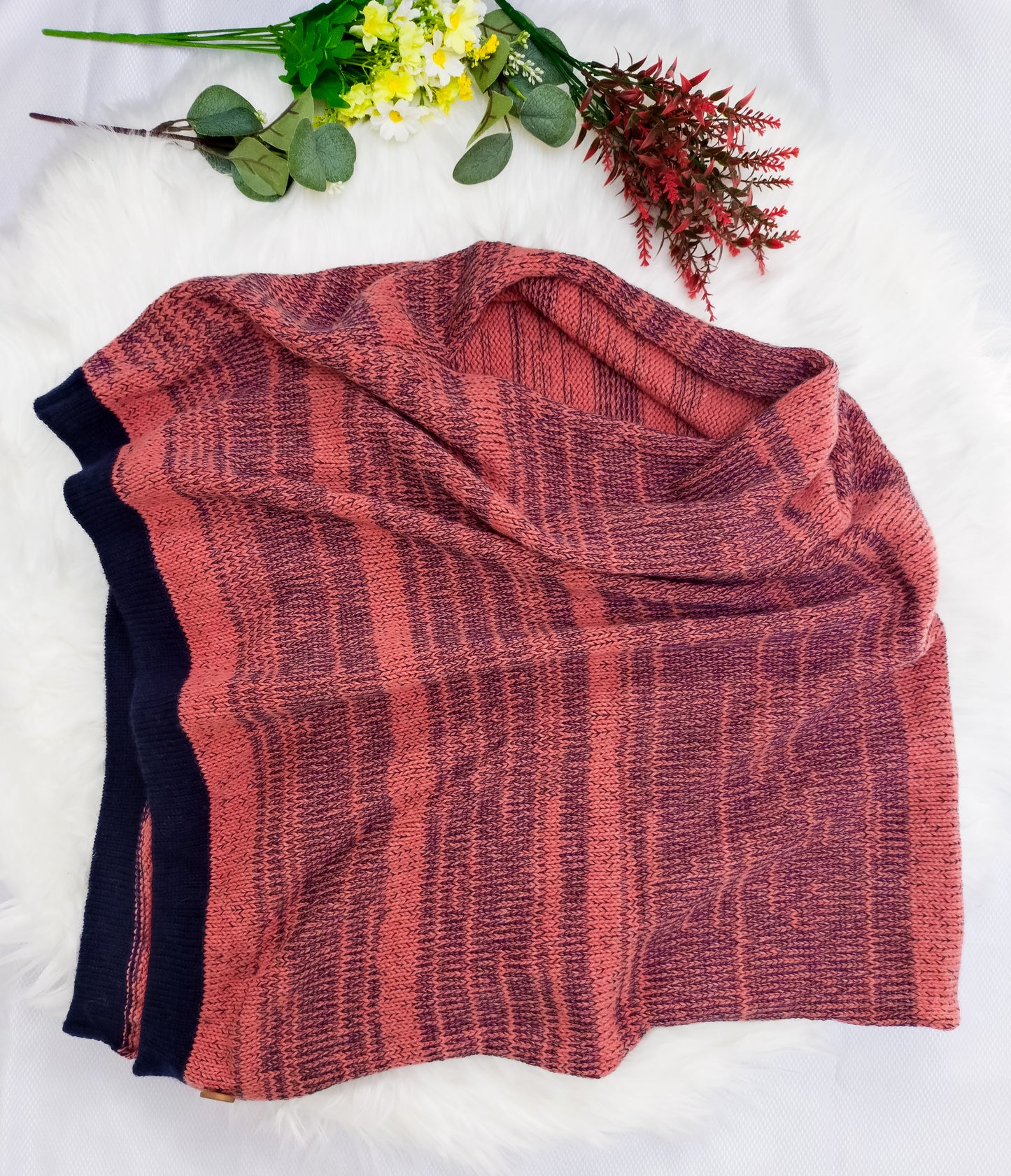 British & Merino Wool Striped Poncho – One-of-a-Kind, Handmade