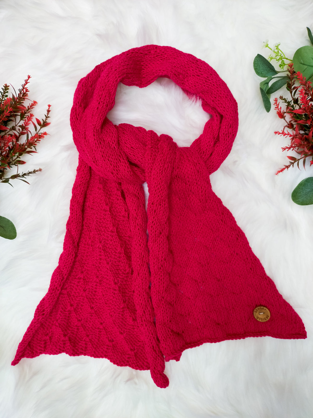 SALE: Cherry Red Reversible Scarf – Merino Wool & Linen, Handmade in the UK