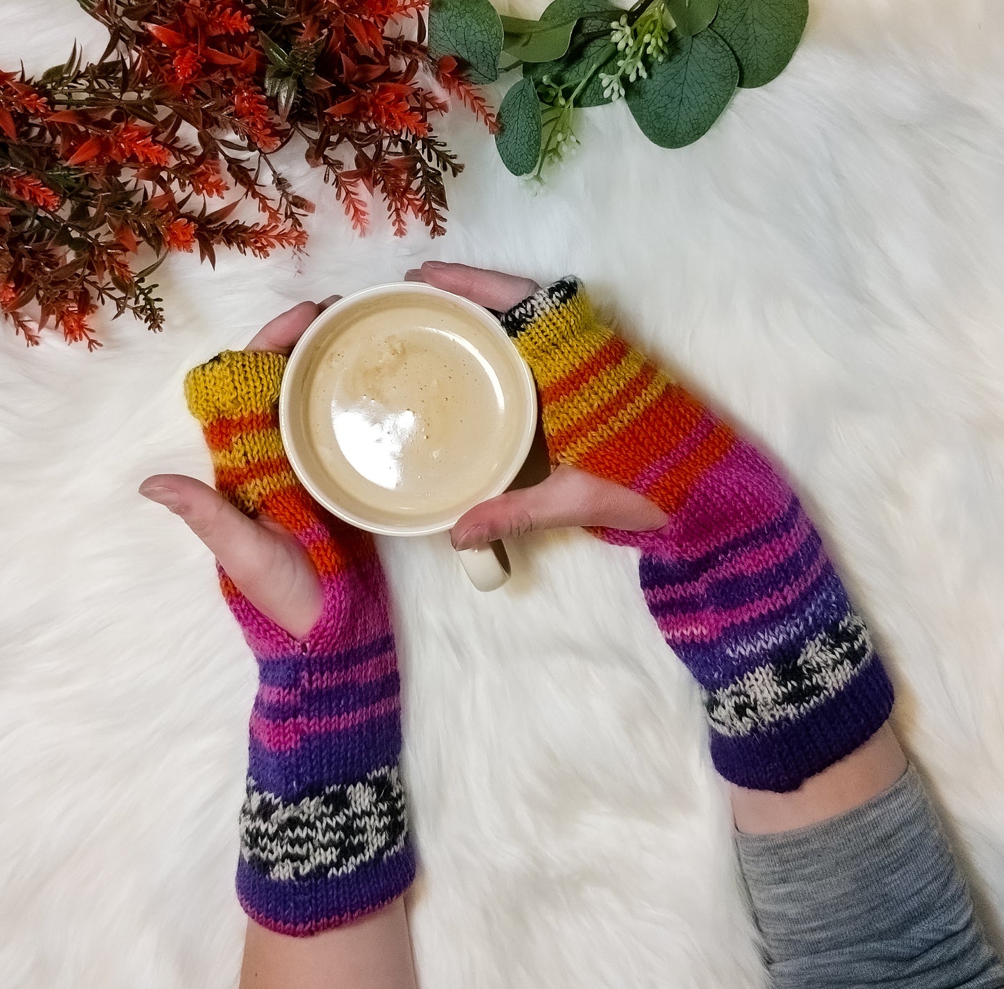 Colourful Wool Blend Wrist Warmers – Unisex, One Size, Handmade in the UK