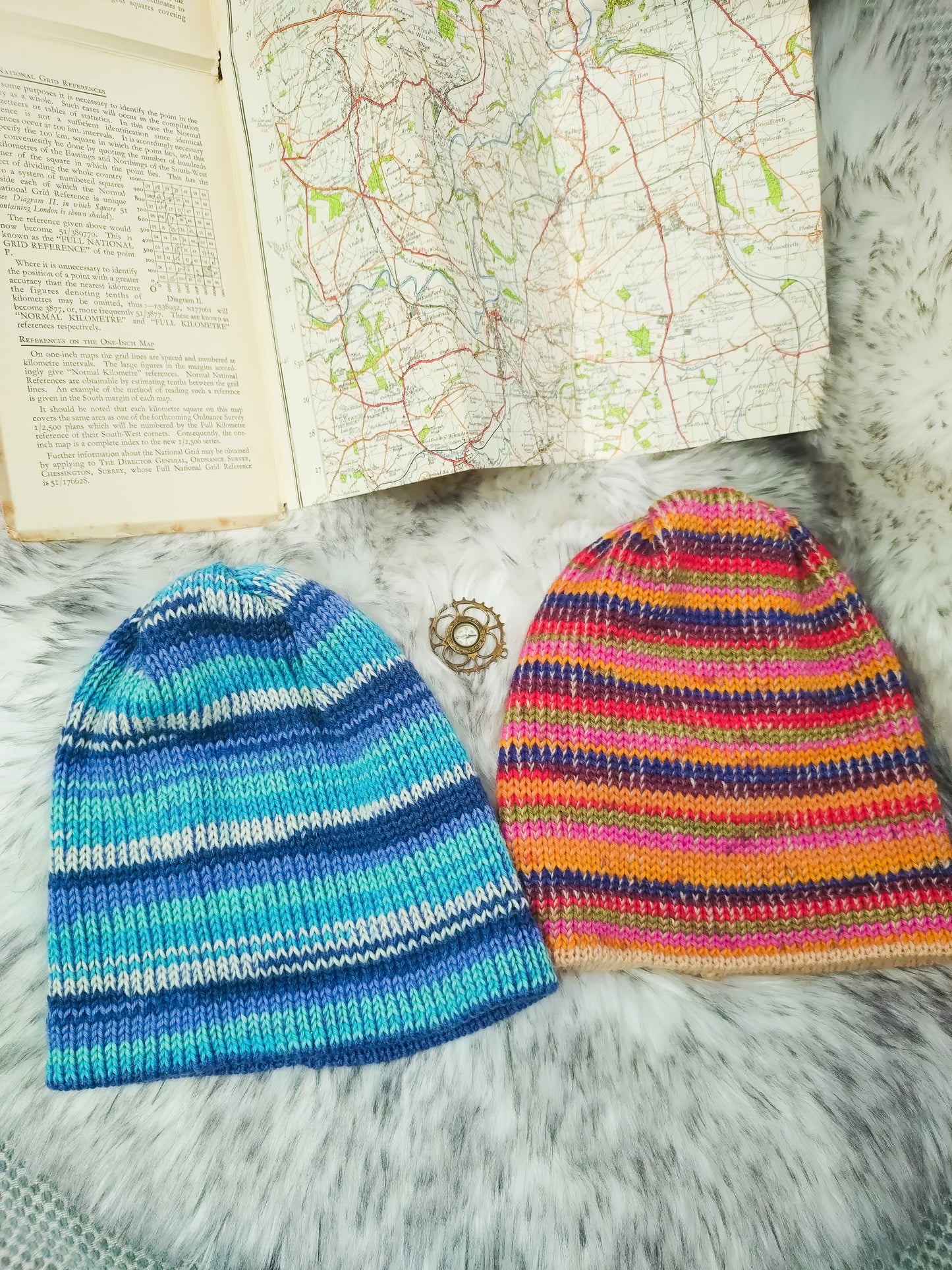 Autumn Rainbow Striped Beanie Hat – Handmade Merino & Wool Blend