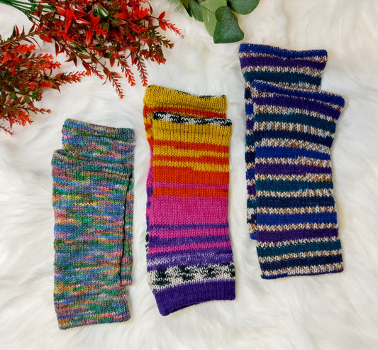 Colourful Wool Blend Wrist Warmers – Unisex, One Size, Handmade in the UK