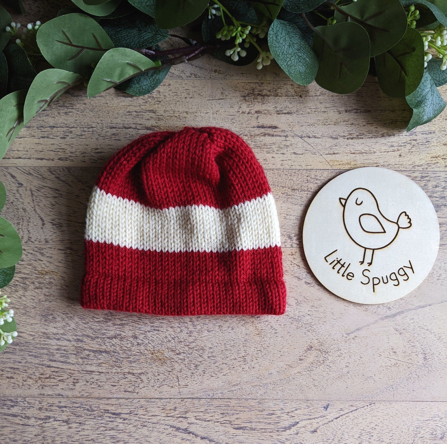 Baby Bold Stripe Merino Beanie Hat - Bright Red