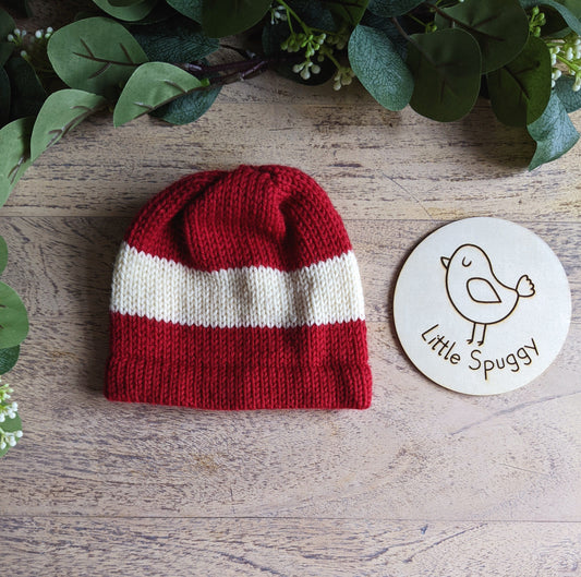 Baby Bold Stripe Merino Beanie Hat - Bright Red