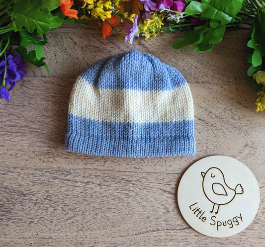Baby Bold Stripe Merino Beanie Hat - Sky Blue