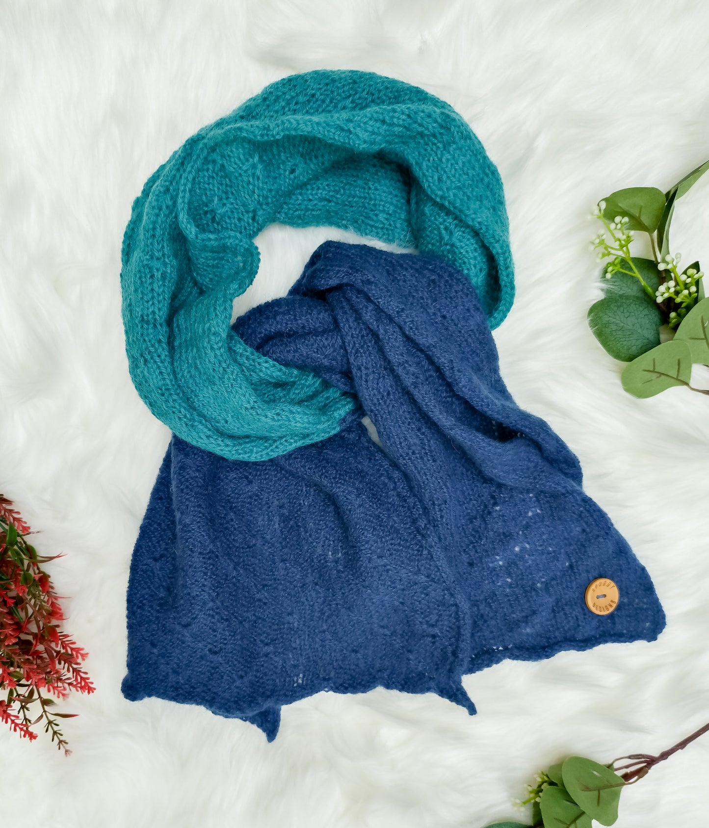 British Wool scarf - navy & teal