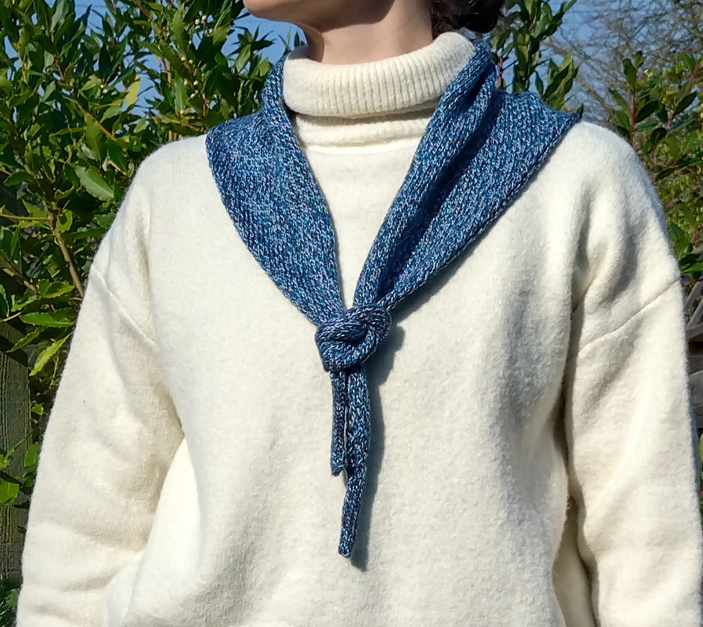 Handmade Twisted Blue Triangle Scarf - British & Merino Wool