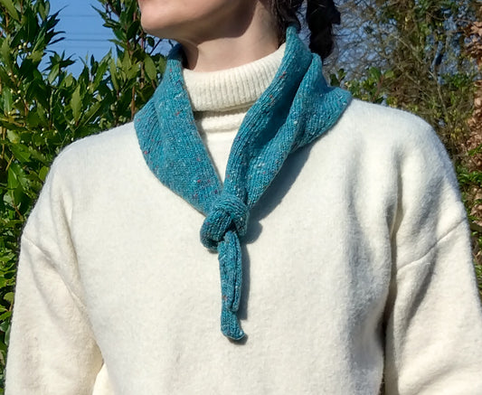 Handmade Dongled Teal Triangle Scarf - British Wool