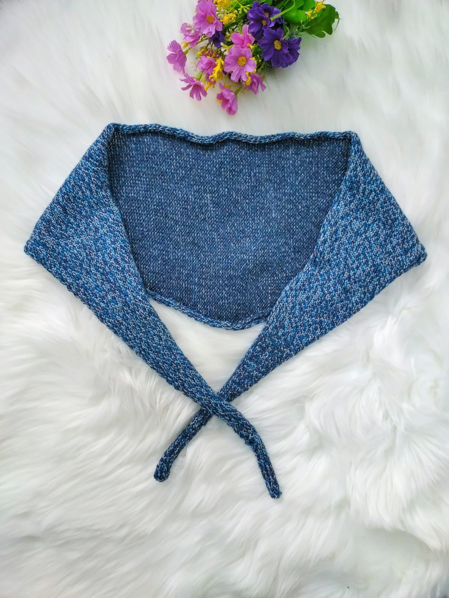 Handmade Twisted Blue Triangle Scarf - British & Merino Wool