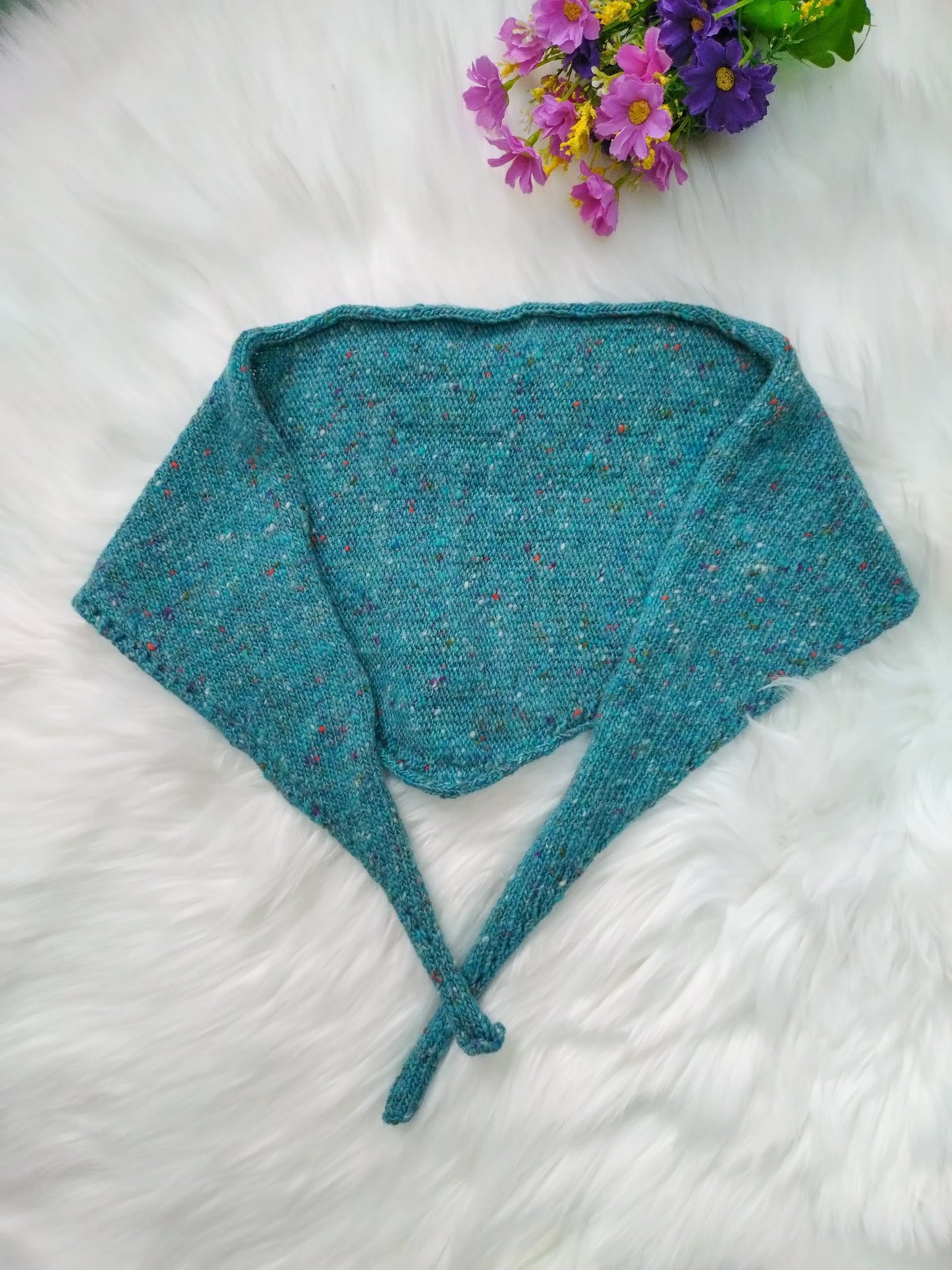 Handmade Dongled Teal Triangle Scarf - British Wool