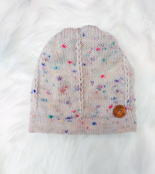 Cream & Sprinkles Merino Wool Beanie – Handmade Double-Layered Winter Hat