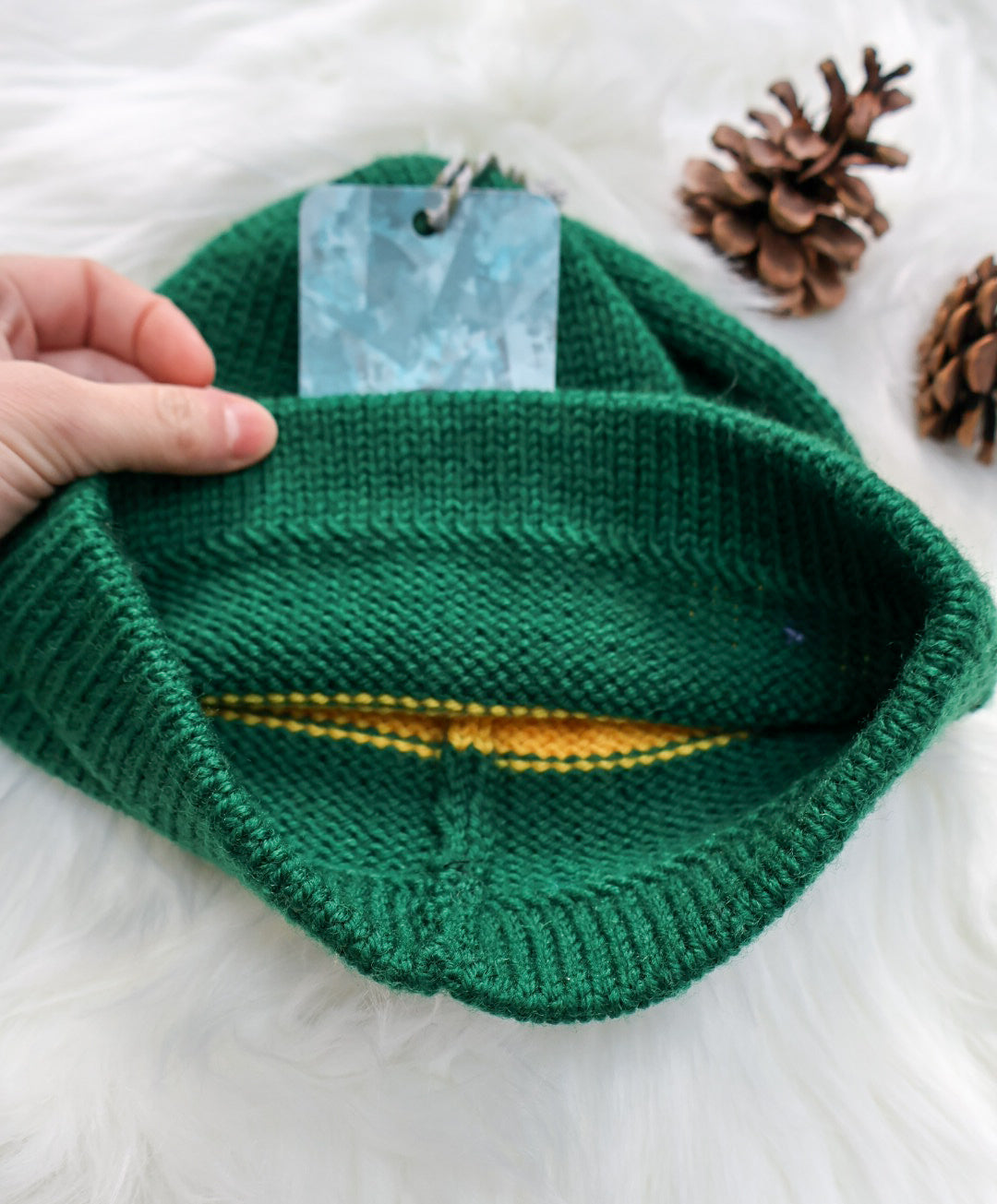 SALE: Merino Bold Stripe Beanie Hat - Green & Yellow