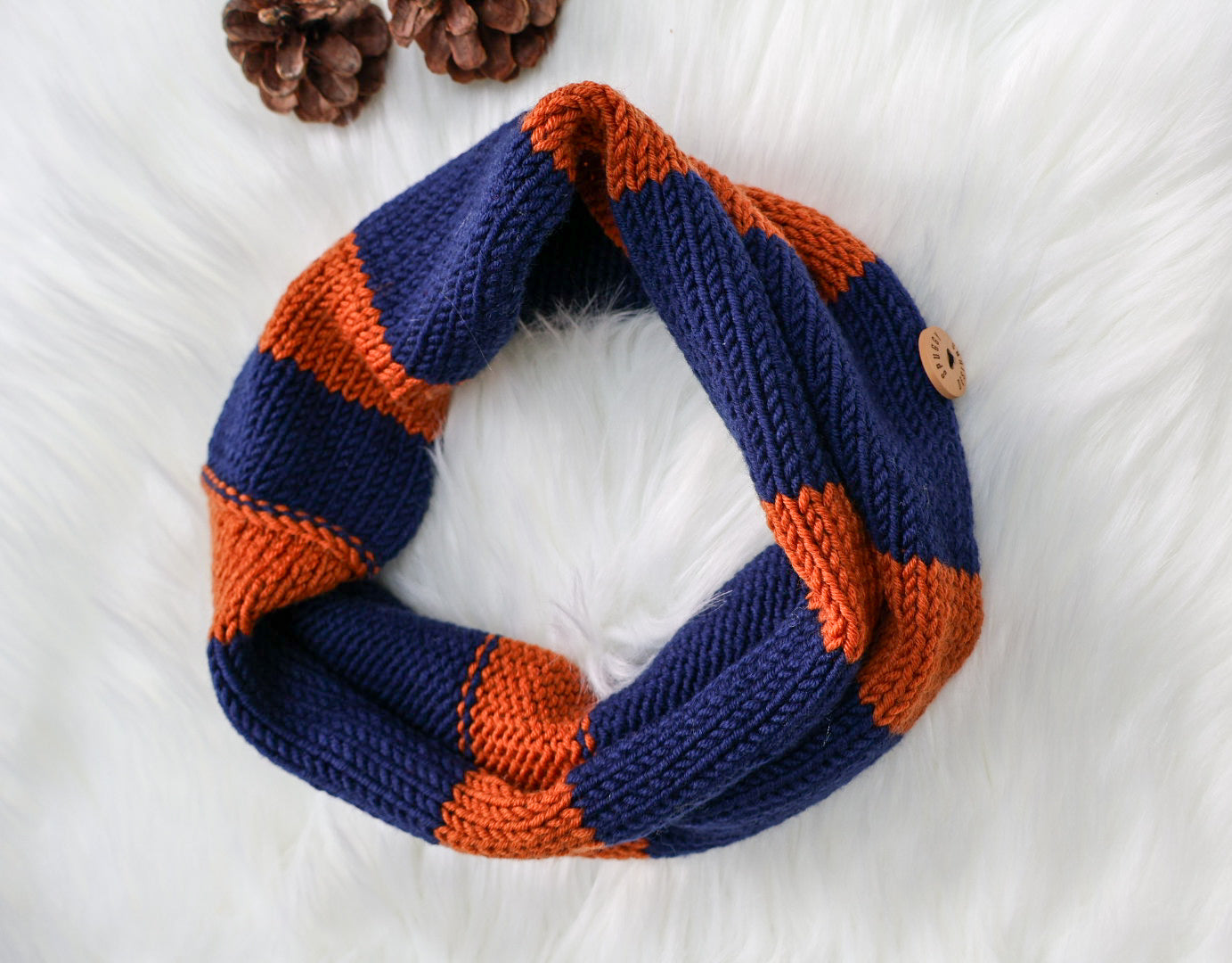 SALE: Seconds Sale Bold Stripe Merino Snood - Navy & Copper
