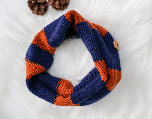 SALE: Seconds Sale Bold Stripe Merino Snood - Navy & Copper