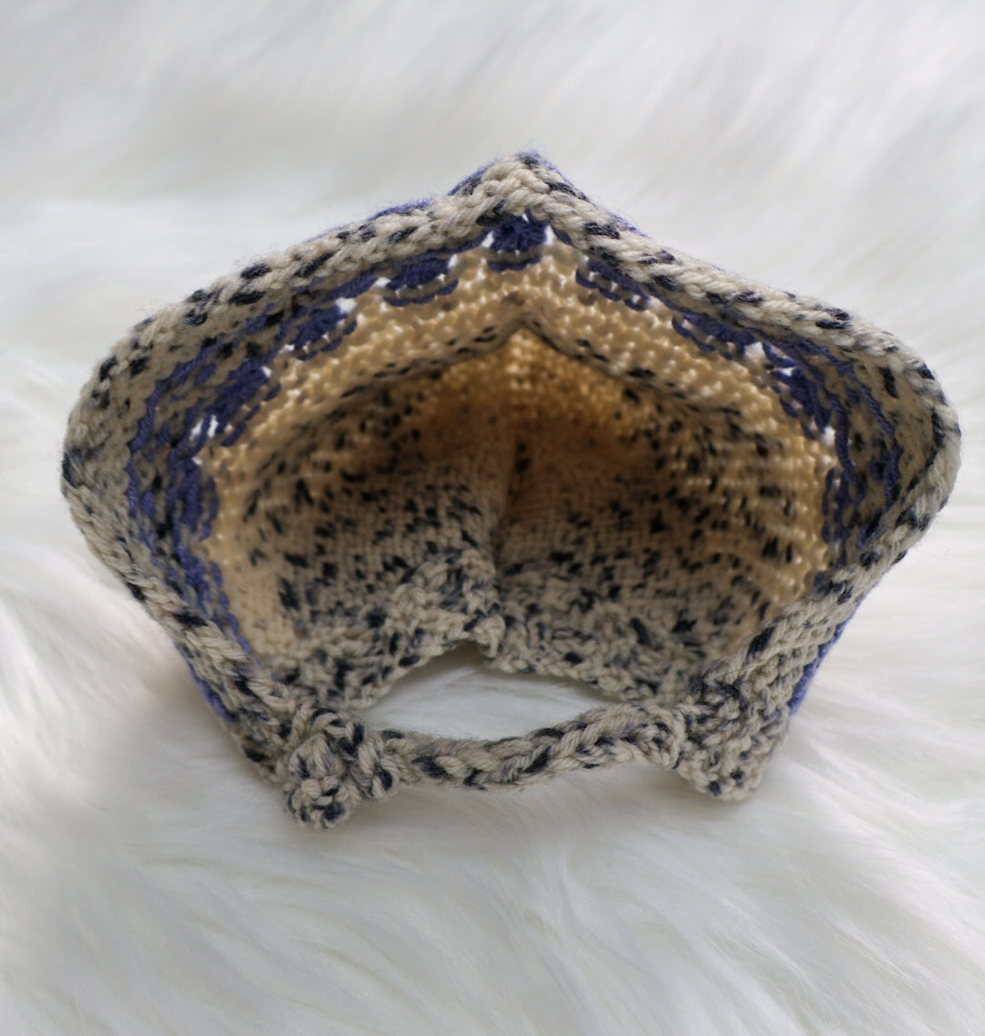 SALE: Bamboo & Wool Baby Bonnet Newborn - Speckled & Purple