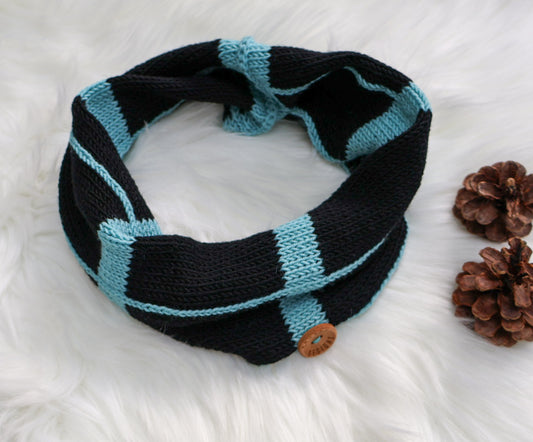 SALE: 'Large Checkered' snood scarf - Black & Turquoise