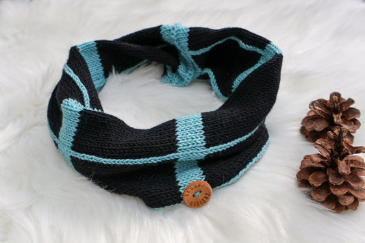 SALE: 'Large Checkered' snood scarf - Black & Turquoise