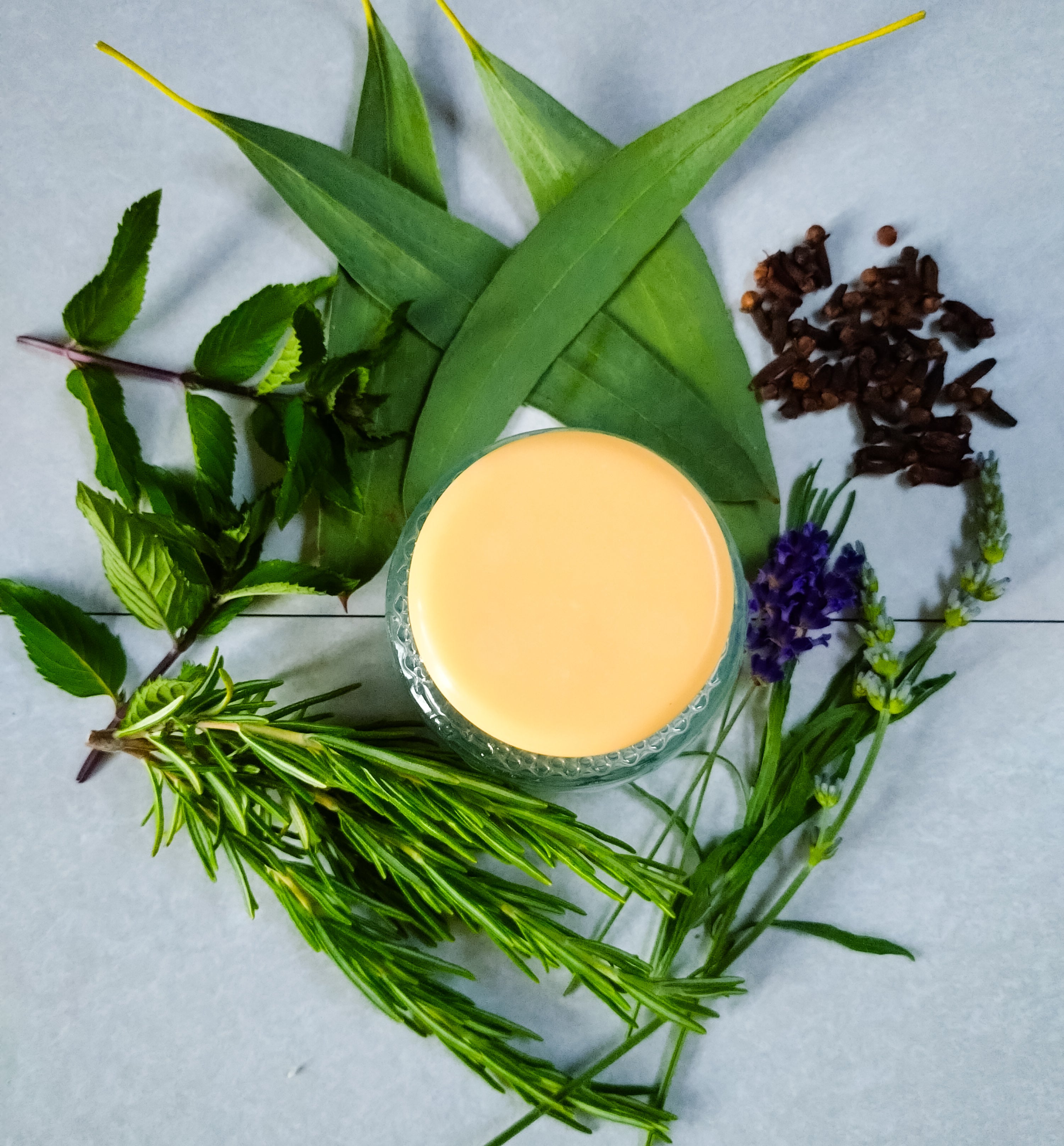 Lanolin enriched soap, photographed surrounded by fresh herbs and foliage.
Spuggy Designs Lanolin soap bars have fresh, natural scents - created using natural essential oils.