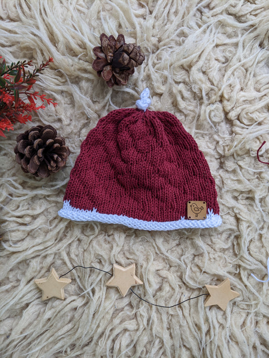 SALE: Baby Knitted Christmas Santa hat - soft cotton, Antique red & white
