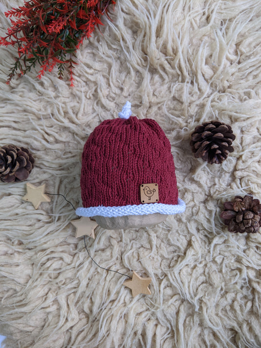 SALE: Baby Knitted Christmas Santa hat - soft cotton, Antique red & white