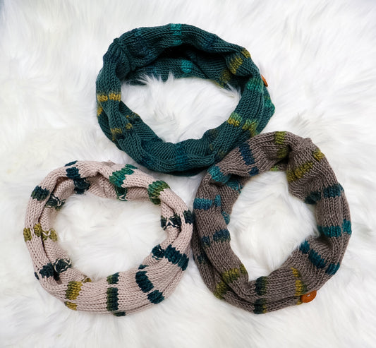 Woodlands Merino Wool Spotty Snood – Ecru, Pine Green & Desert Brown | Handmade Knitted Neck Warmer