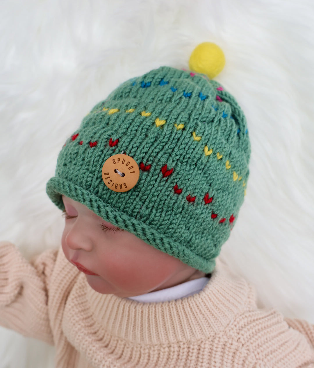 Merino “Christmas Tree” Baby Beanie – Sustainable Handmade Knitwear