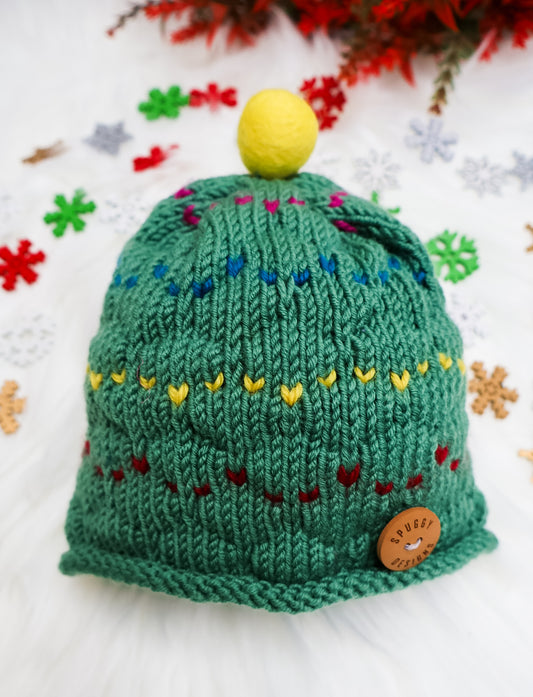 Merino “Christmas Tree” Baby Beanie – Sustainable Handmade Knitwear