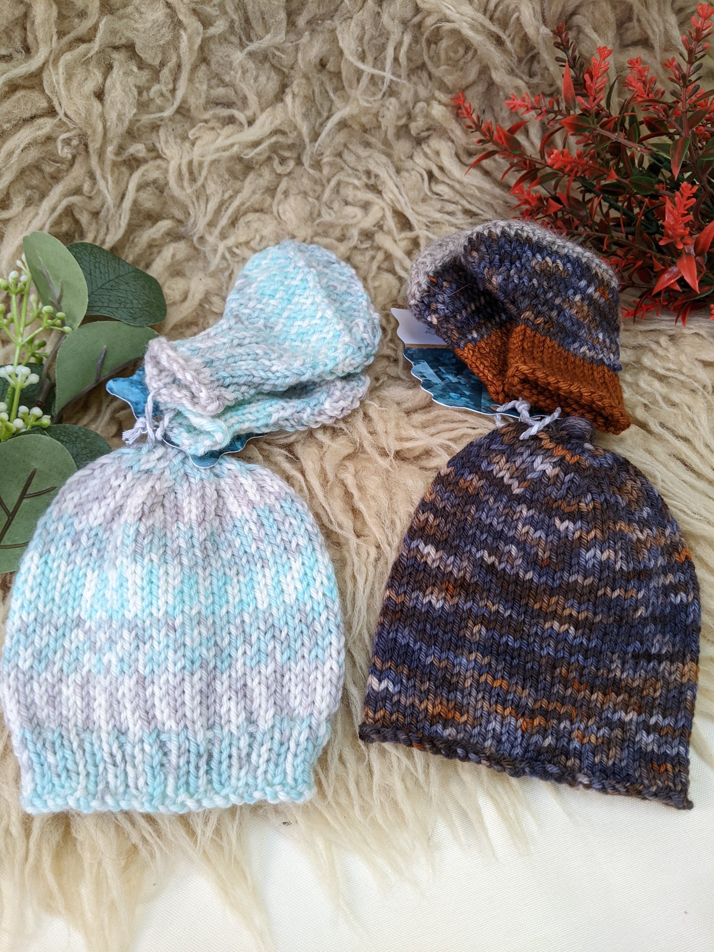 Baby Knitted Newborn Hat & Booties set - multiple colours & styles (check listing)