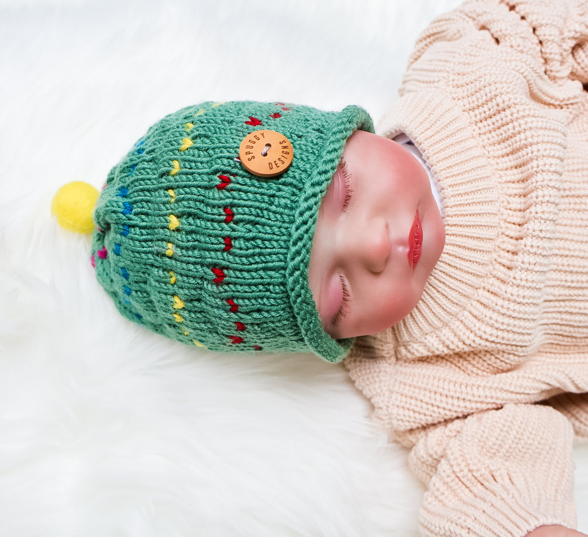 Merino “Christmas Tree” Baby Beanie – Sustainable Handmade Knitwear