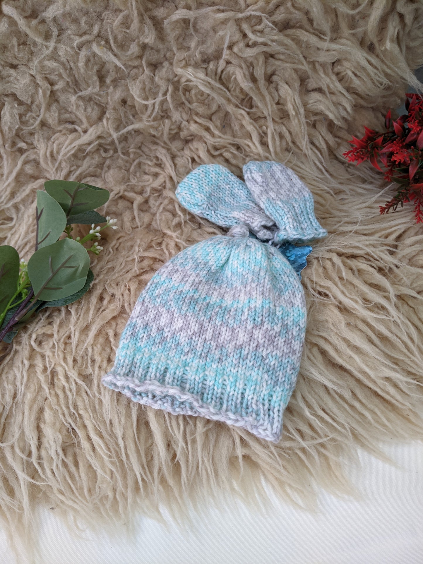 Baby Knitted Newborn Hat & Mittens set - multiple colours & styles (check listing)